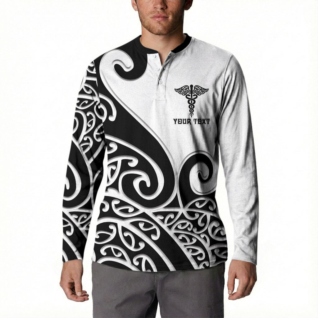 Personalised New Zealand Nurse Button Sweatshirt Maori Koru Black Version LT05 - Polynesian Pride