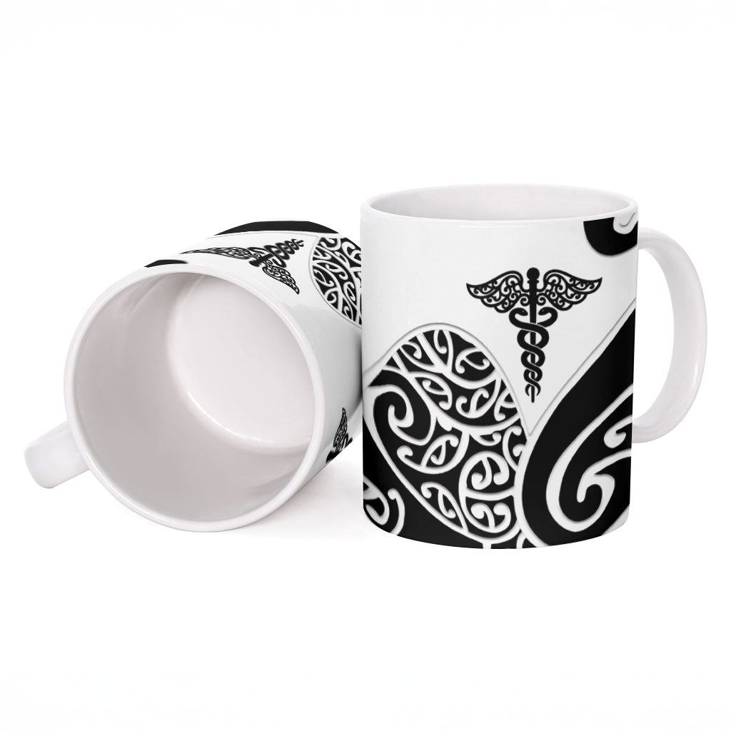Personalised New Zealand Nurse Ceramic Mug Maori Koru Black Version LT05 - Polynesian Pride