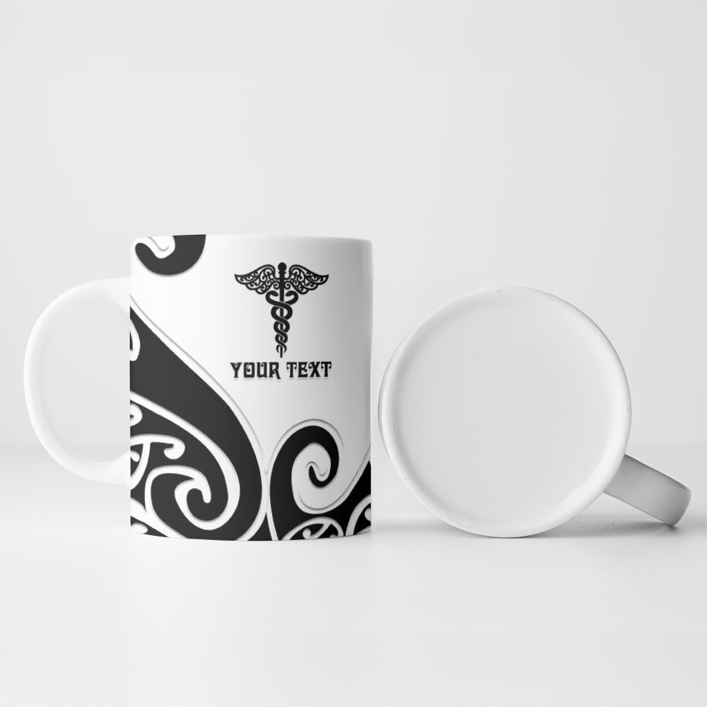 Personalised New Zealand Nurse Ceramic Mug Maori Koru Black Version LT05 - Polynesian Pride