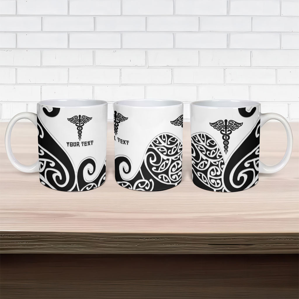 Personalised New Zealand Nurse Ceramic Mug Maori Koru Black Version LT05 - Polynesian Pride
