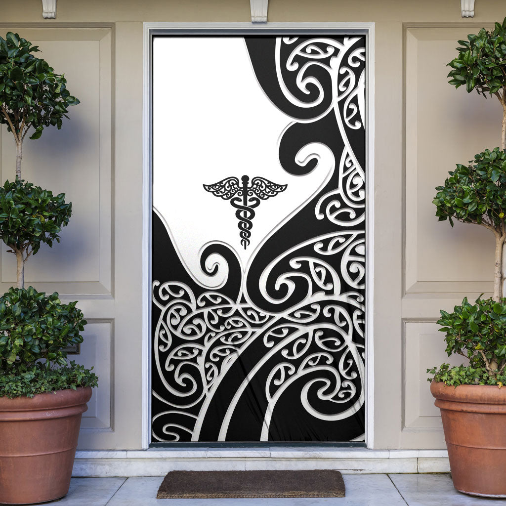 New Zealand Nurse Door Cover Maori Koru Black Version LT05 Black - Polynesian Pride