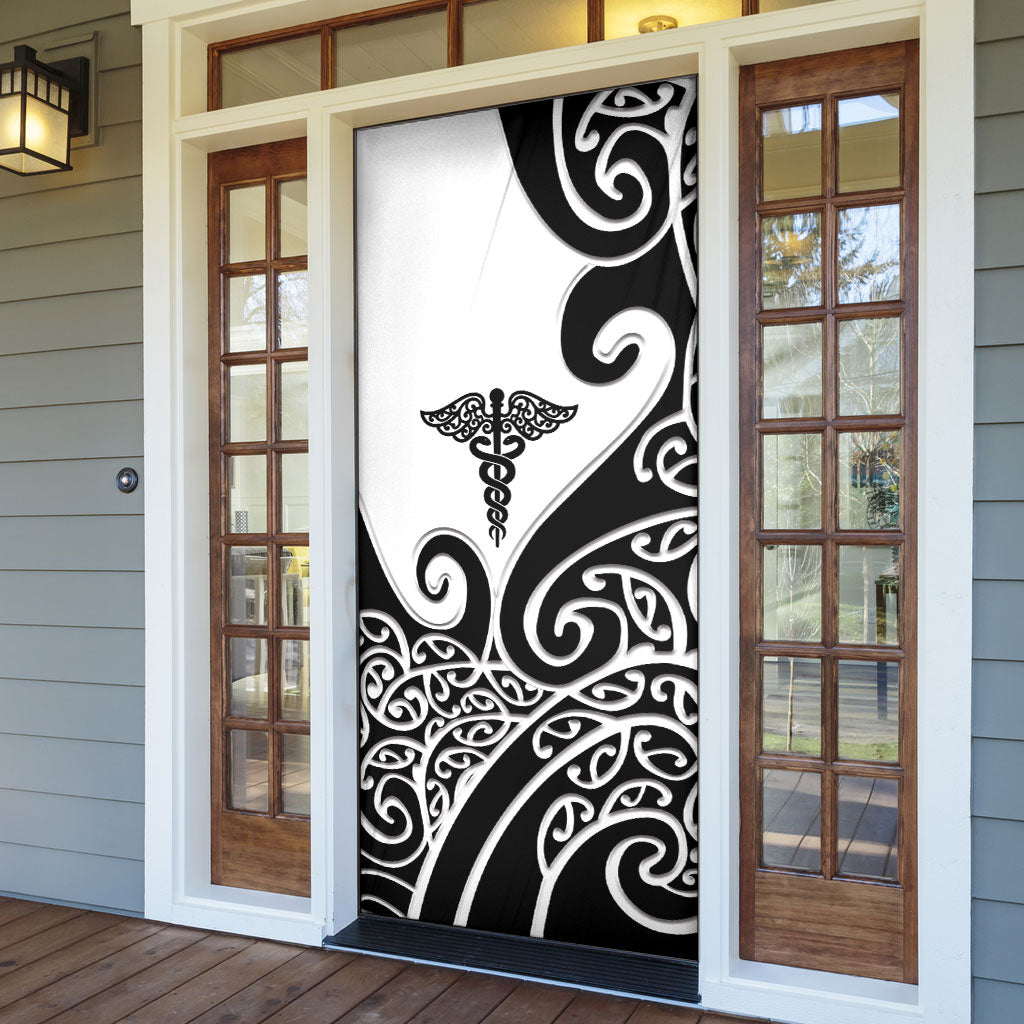 New Zealand Nurse Door Cover Maori Koru Black Version LT05 - Polynesian Pride
