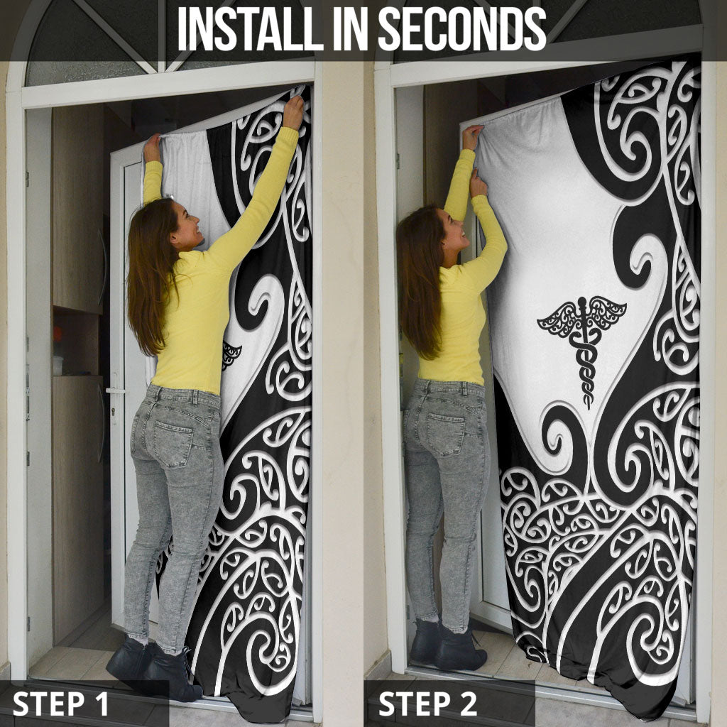 New Zealand Nurse Door Cover Maori Koru Black Version LT05 - Polynesian Pride