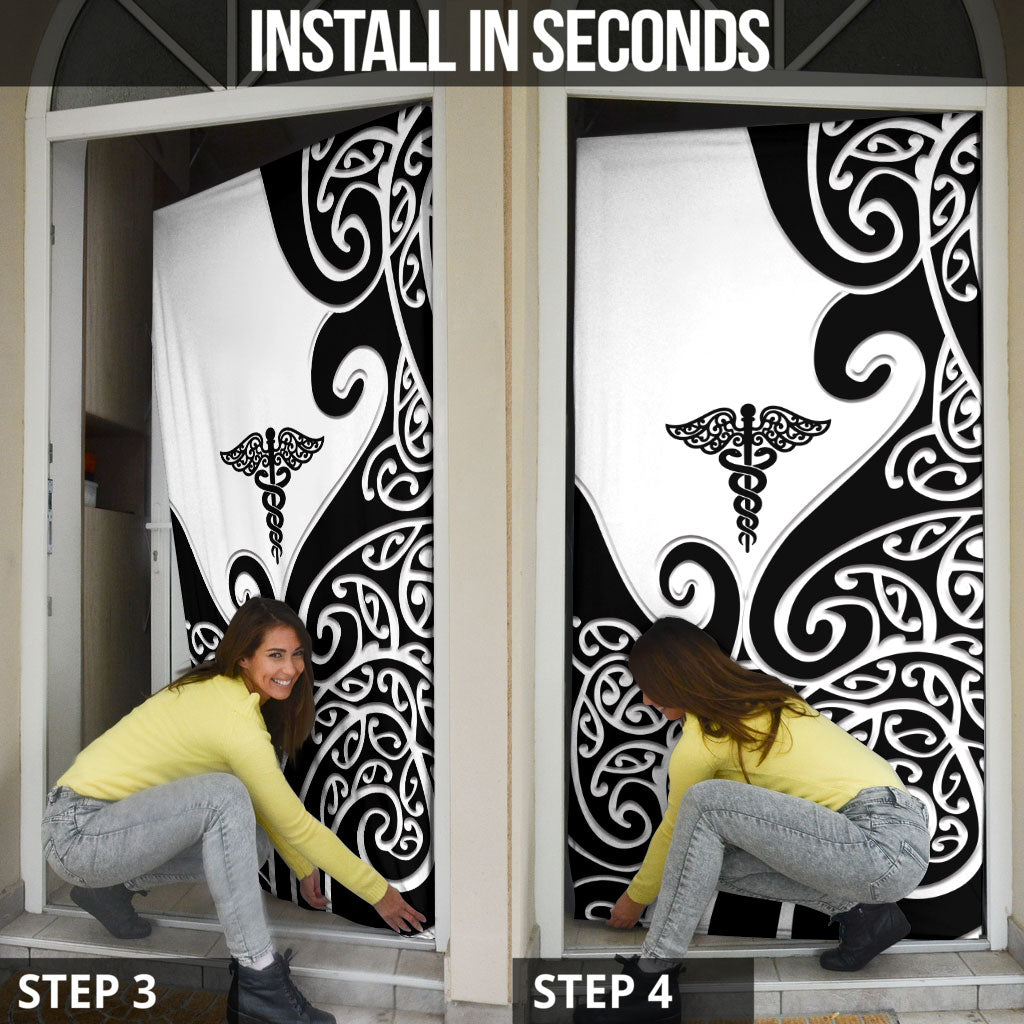 New Zealand Nurse Door Cover Maori Koru Black Version LT05 - Polynesian Pride