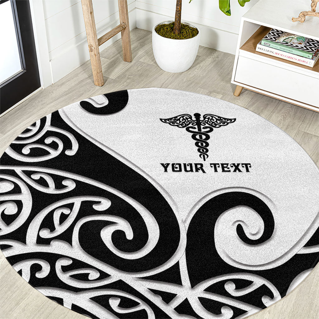 Personalised New Zealand Nurse Round Carpet Maori Koru Black Version LT05 Black - Polynesian Pride