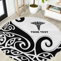 Personalised New Zealand Nurse Round Carpet Maori Koru Black Version LT05 Black - Polynesian Pride