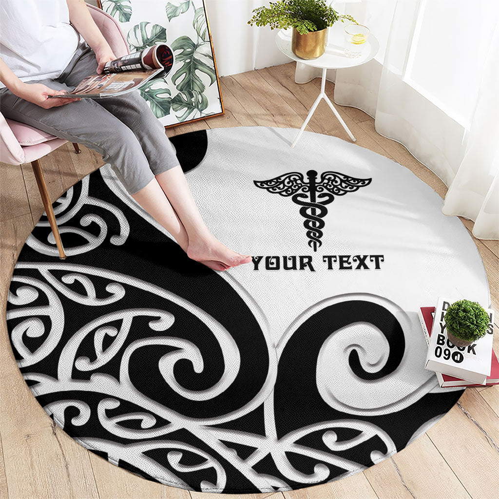 Personalised New Zealand Nurse Round Carpet Maori Koru Black Version LT05 - Polynesian Pride