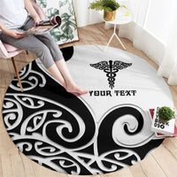 Personalised New Zealand Nurse Round Carpet Maori Koru Black Version LT05 - Polynesian Pride