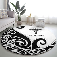 Personalised New Zealand Nurse Round Carpet Maori Koru Black Version LT05 - Polynesian Pride