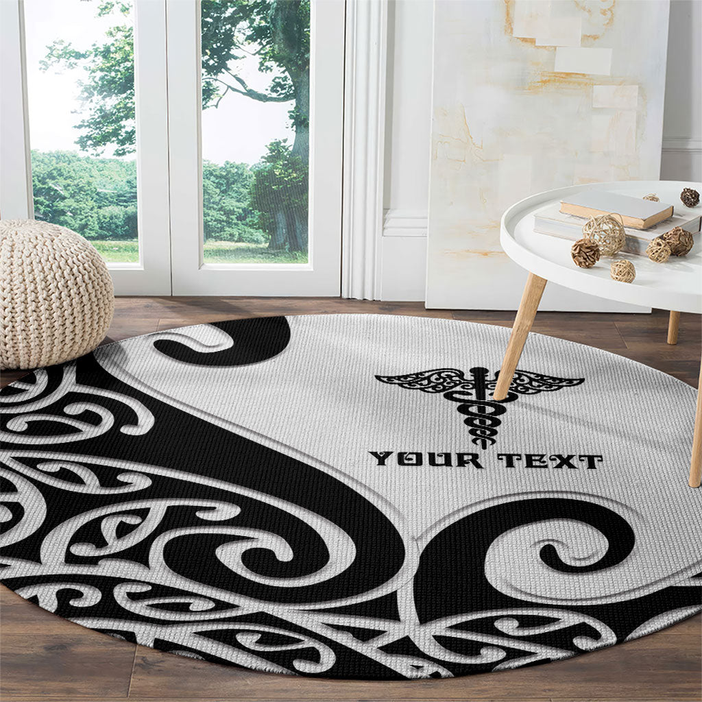 Personalised New Zealand Nurse Round Carpet Maori Koru Black Version LT05 - Polynesian Pride