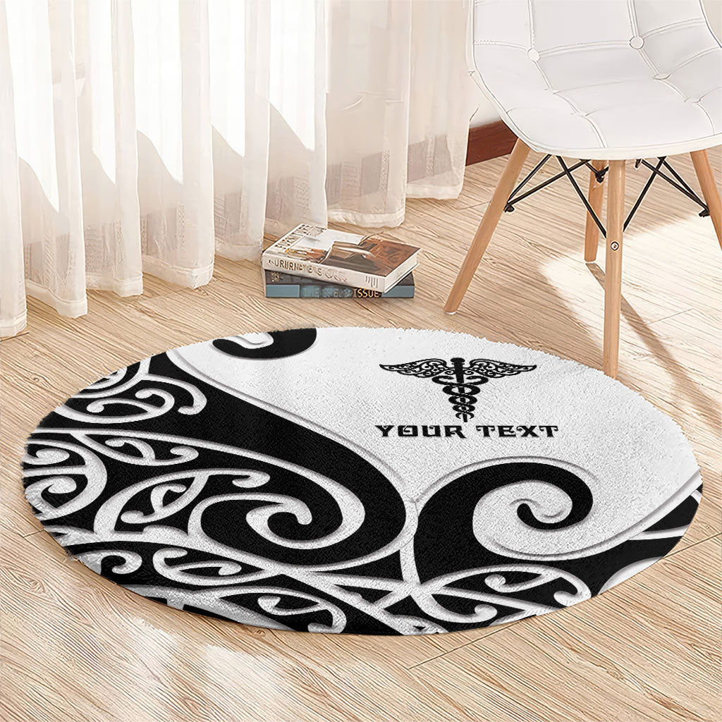 Personalised New Zealand Nurse Round Carpet Maori Koru Black Version LT05 - Polynesian Pride