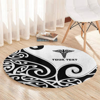 Personalised New Zealand Nurse Round Carpet Maori Koru Black Version LT05 - Polynesian Pride
