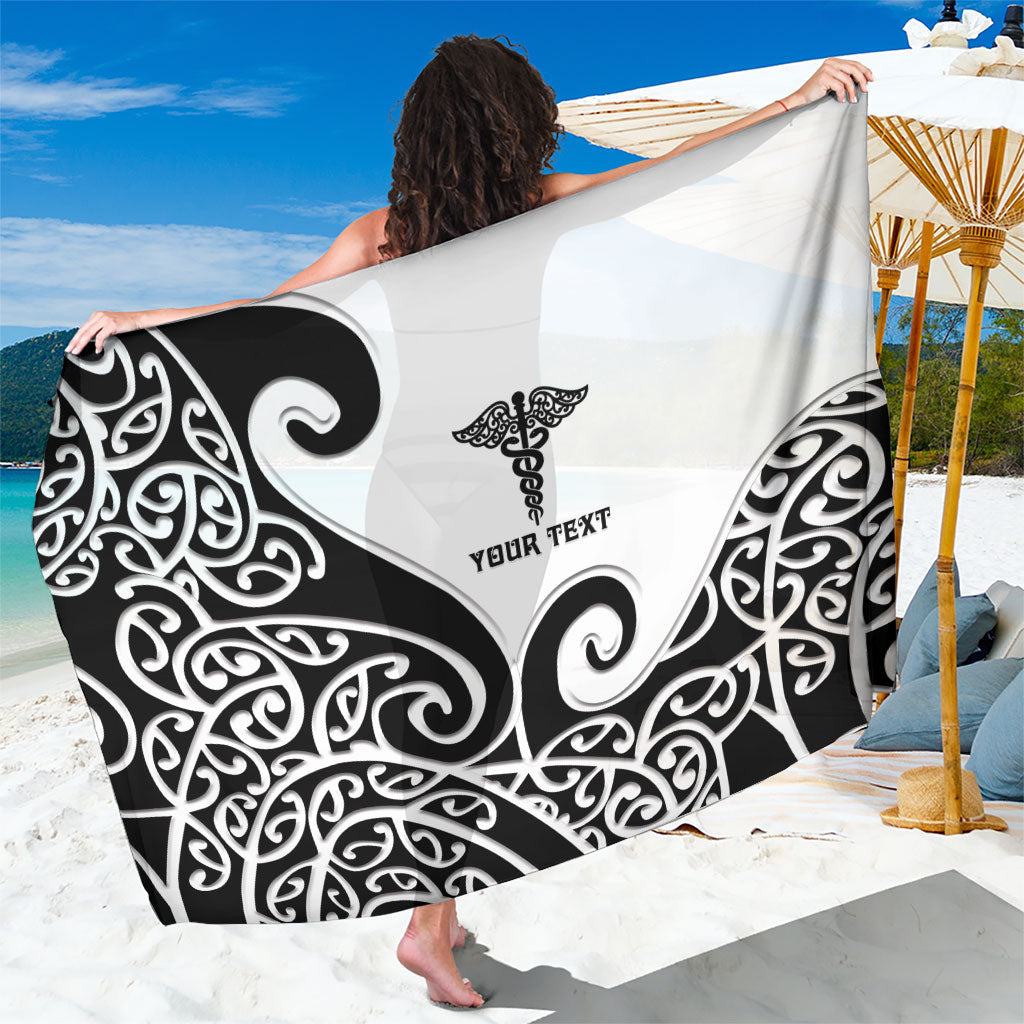 Personalised New Zealand Nurse Sarong Maori Koru Black Version LT05 One Size 44 x 66 inches Black - Polynesian Pride