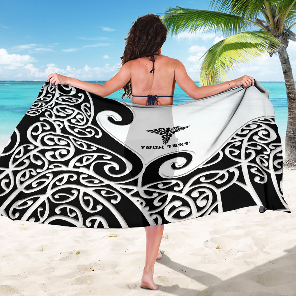Personalised New Zealand Nurse Sarong Maori Koru Black Version LT05 - Polynesian Pride
