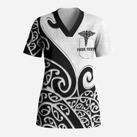 Personalised New Zealand Nurse Scrub Top Maori Koru Black Version LT05 Adult Black - Polynesian Pride