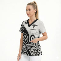 Personalised New Zealand Nurse Scrub Top Maori Koru Black Version LT05 - Polynesian Pride