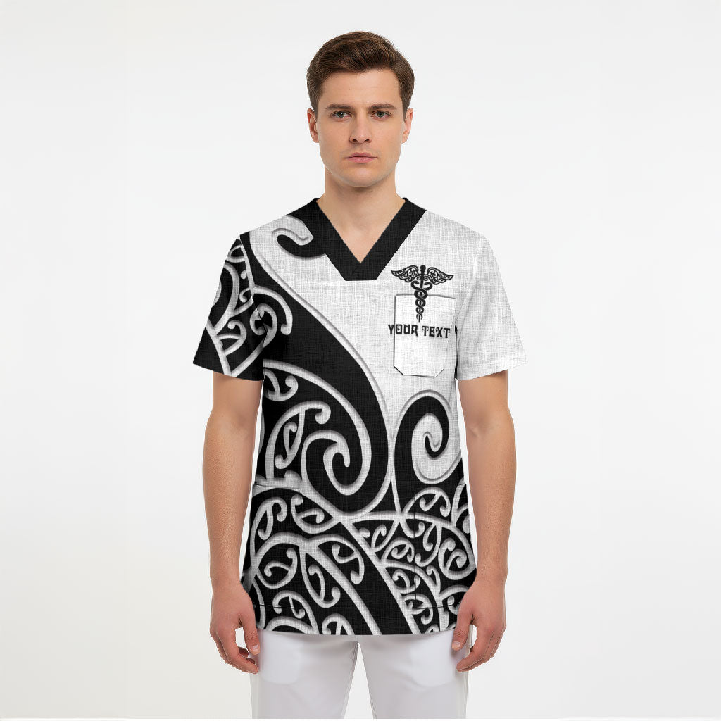 Personalised New Zealand Nurse Scrub Top Maori Koru Black Version LT05 - Polynesian Pride