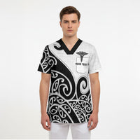 Personalised New Zealand Nurse Scrub Top Maori Koru Black Version LT05 - Polynesian Pride
