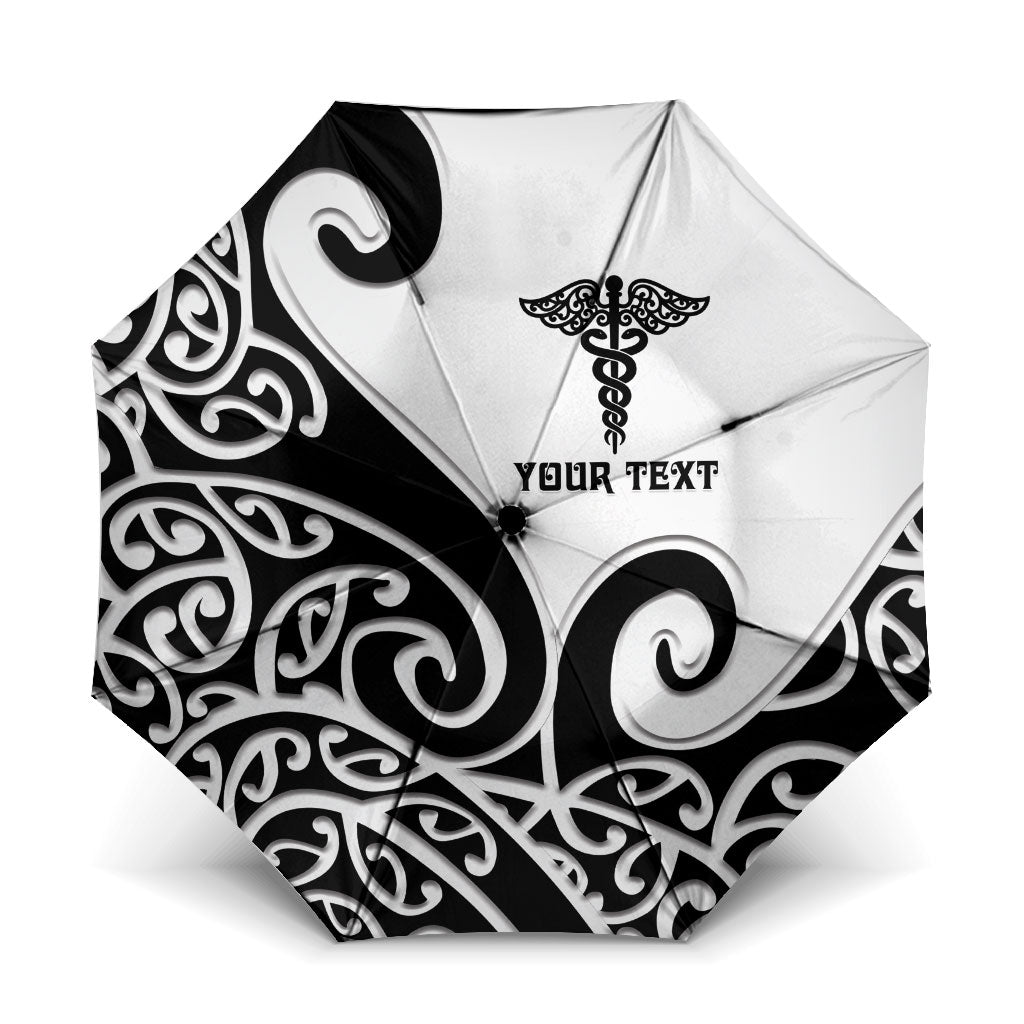 Personalised New Zealand Nurse Umbrella Maori Koru Black Version LT05 One Size Folded 11.42 inch Opened Diameter 37.4 inch Black - Polynesian Pride