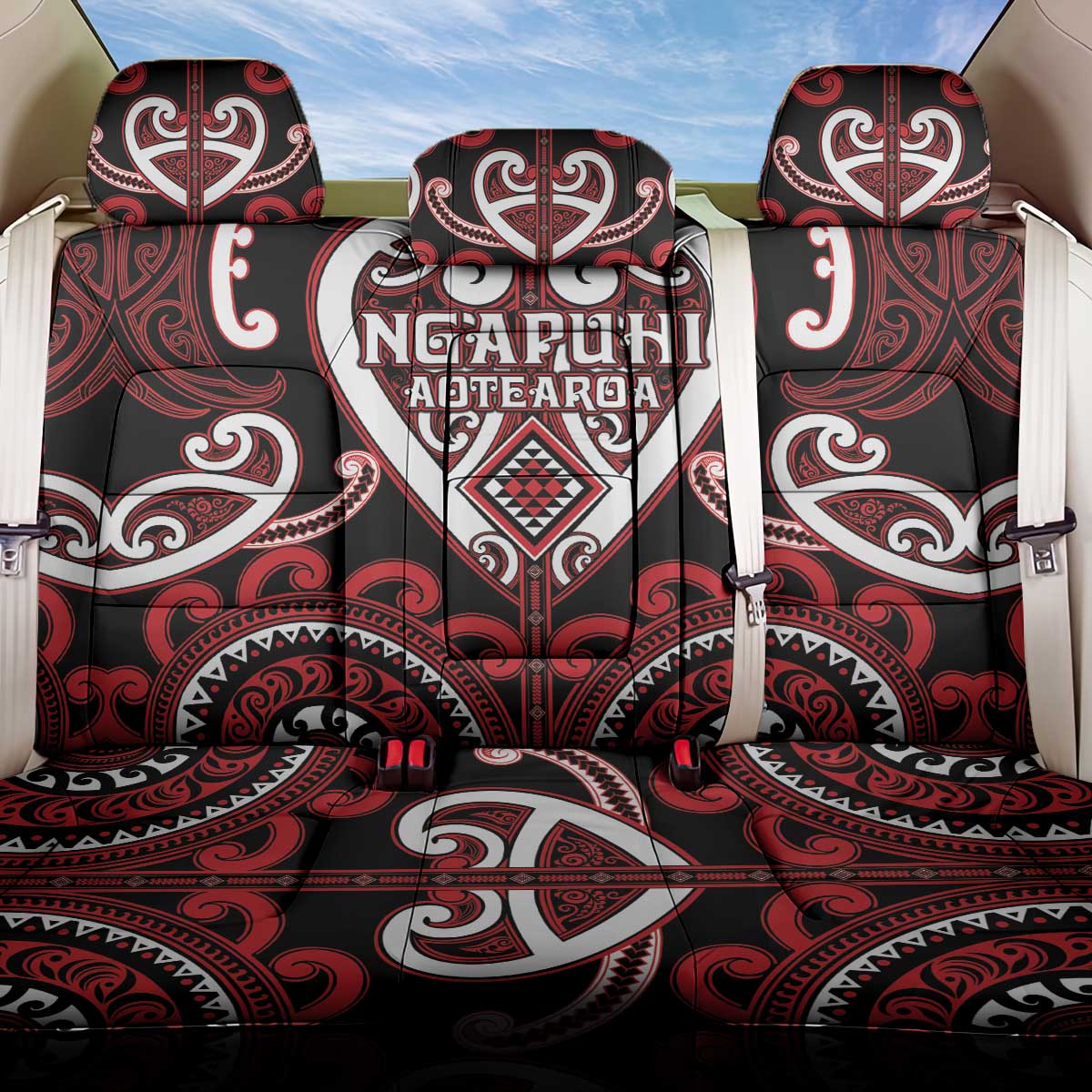 Aotearoa Ngapuhi Back Car Seat Cover Maori Tribal Pattern LT05 One Size Red - Polynesian Pride