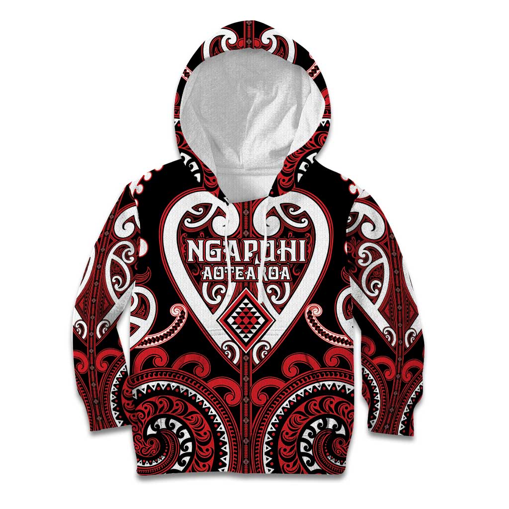 Custom Aotearoa Ngapuhi Kid Hoodie Maori Tribal Pattern LT05 Hoodie Red - Polynesian Pride