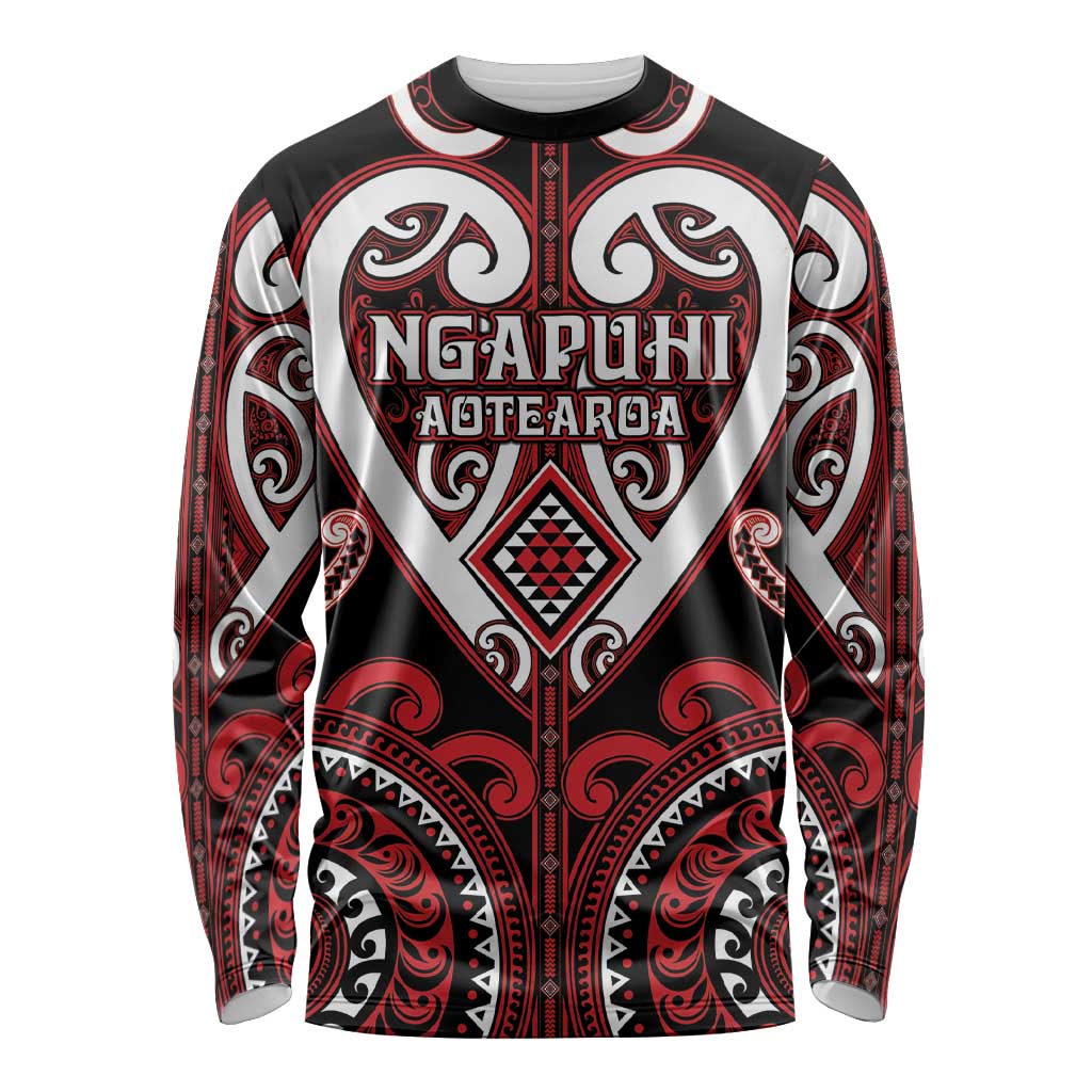 Custom Aotearoa Ngapuhi Long Sleeve Shirt Maori Tribal Pattern LT05 Unisex Red - Polynesian Pride