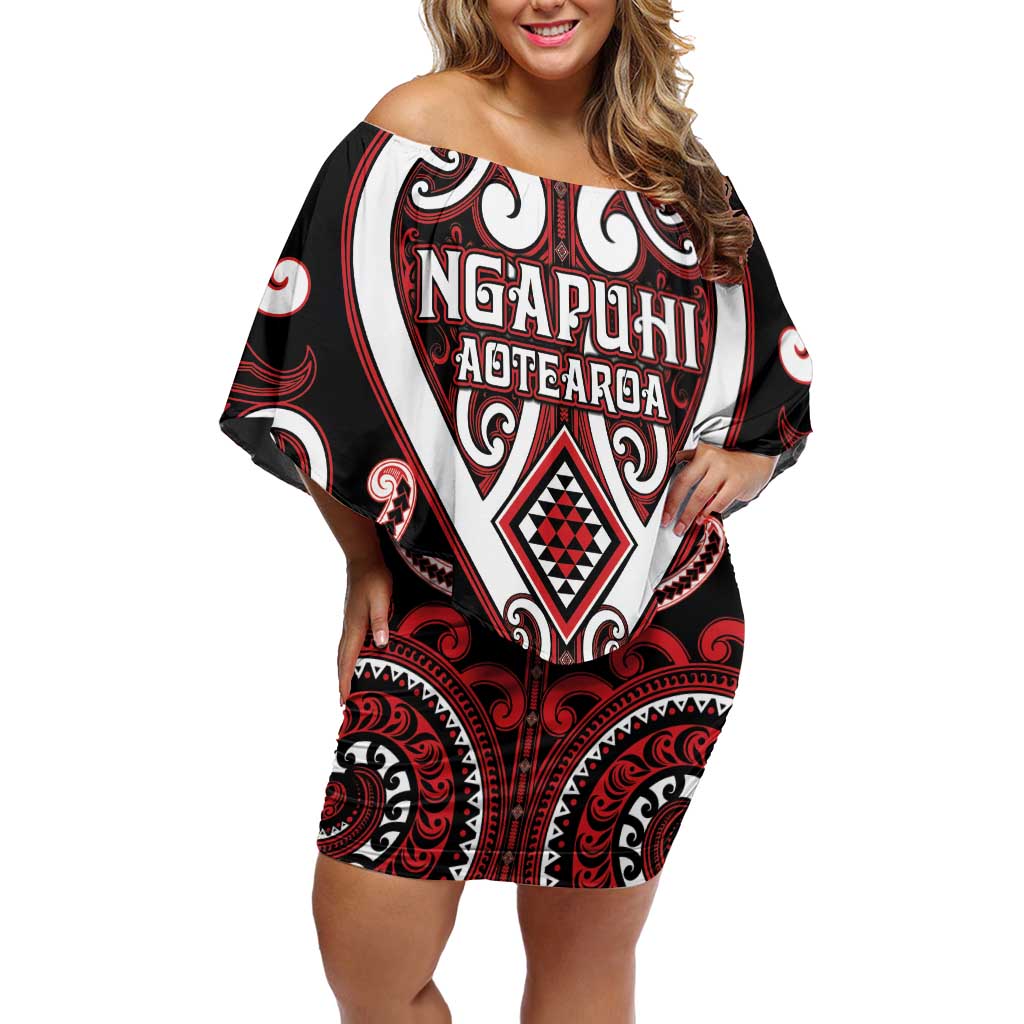 Custom Aotearoa Ngapuhi Off Shoulder Short Dress Maori Tribal Pattern LT05 Women Red - Polynesian Pride