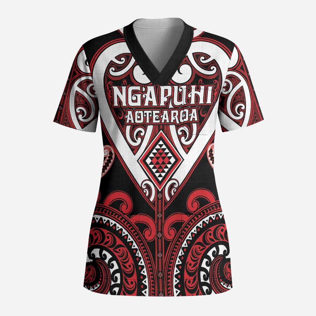 Custom Aotearoa Ngapuhi Scrub Top Maori Tribal Pattern LT05 Adult Red - Polynesian Pride