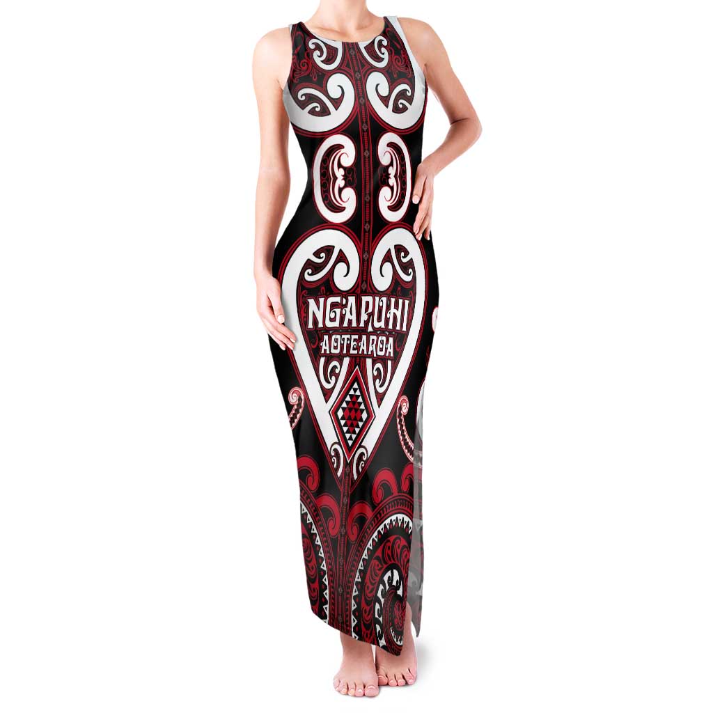 Custom Aotearoa Ngapuhi Tank Maxi Dress Maori Tribal Pattern LT05 Women Red - Polynesian Pride