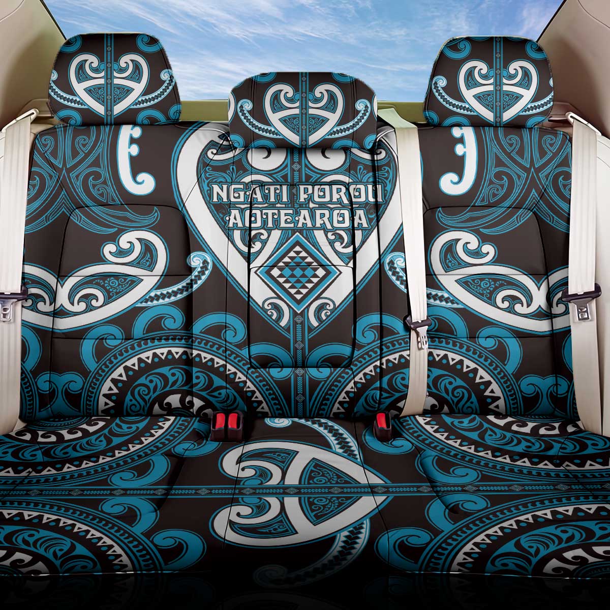 Aotearoa Ngati Porou Back Car Seat Cover Maori Tribal Pattern LT05 One Size Blue - Polynesian Pride