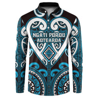 Custom Aotearoa Ngati Porou Button Sweatshirt Maori Tribal Pattern LT05 Blue - Polynesian Pride