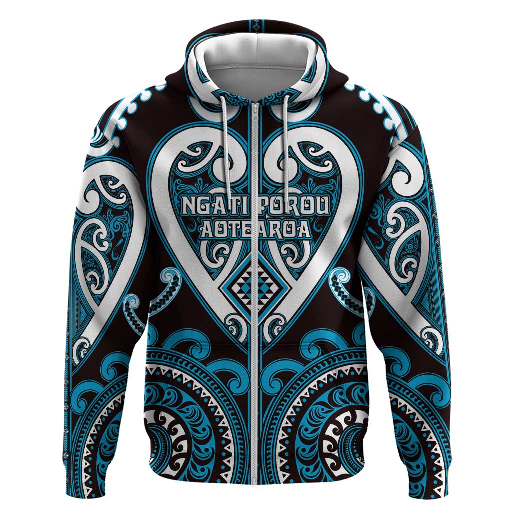 Custom Aotearoa Ngati Porou Hoodie Maori Tribal Pattern LT05 Zip Hoodie Blue - Polynesian Pride