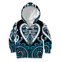Custom Aotearoa Ngati Porou Kid Hoodie Maori Tribal Pattern LT05 Zip Hoodie Blue - Polynesian Pride