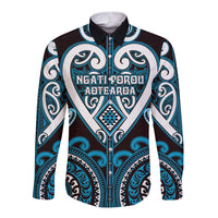 Custom Aotearoa Ngati Porou Long Sleeve Button Shirt Maori Tribal Pattern LT05 Unisex Blue - Polynesian Pride