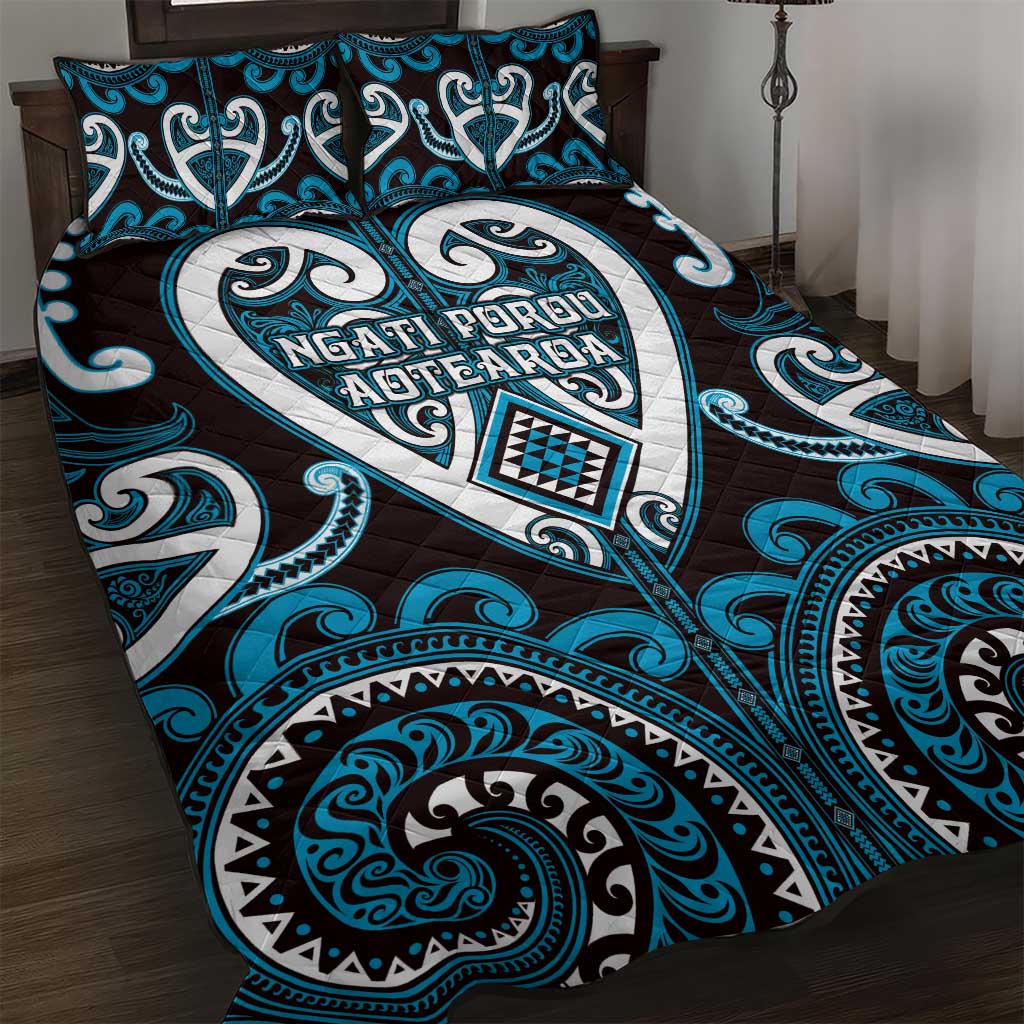 Aotearoa Ngati Porou Quilt Bed Set Maori Tribal Pattern LT05 Blue - Polynesian Pride