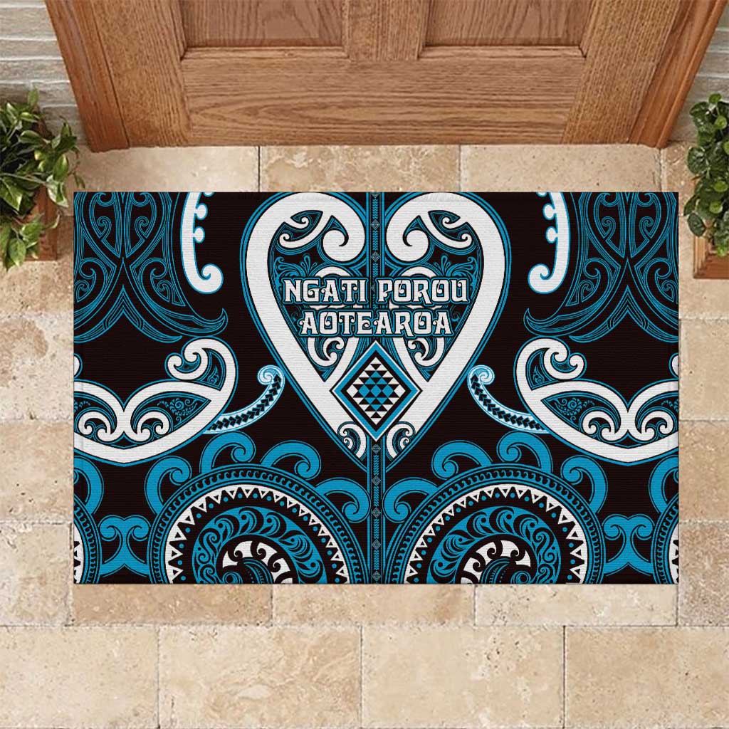 Aotearoa Ngati Porou Rubber Doormat Maori Tribal Pattern LT05 Blue - Polynesian Pride