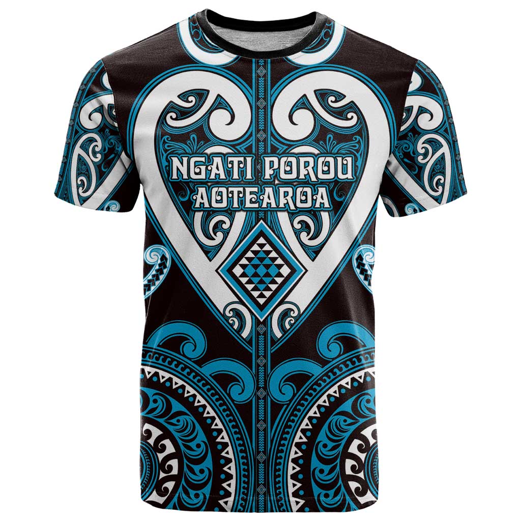 Custom Aotearoa Ngati Porou T Shirt Maori Tribal Pattern LT05 Blue - Polynesian Pride