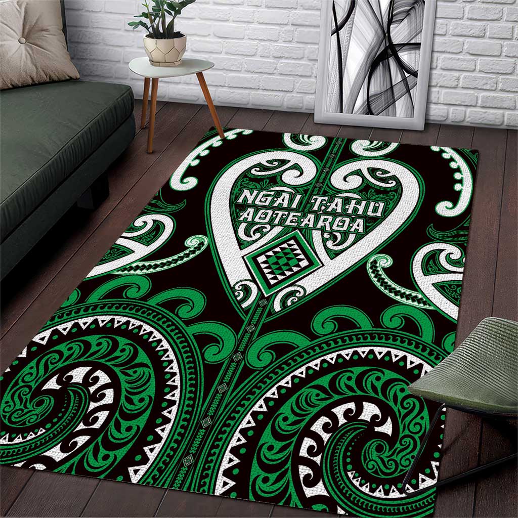 Aotearoa Ngai Tahu Area Rug Maori Tribal Pattern LT05 Green - Polynesian Pride