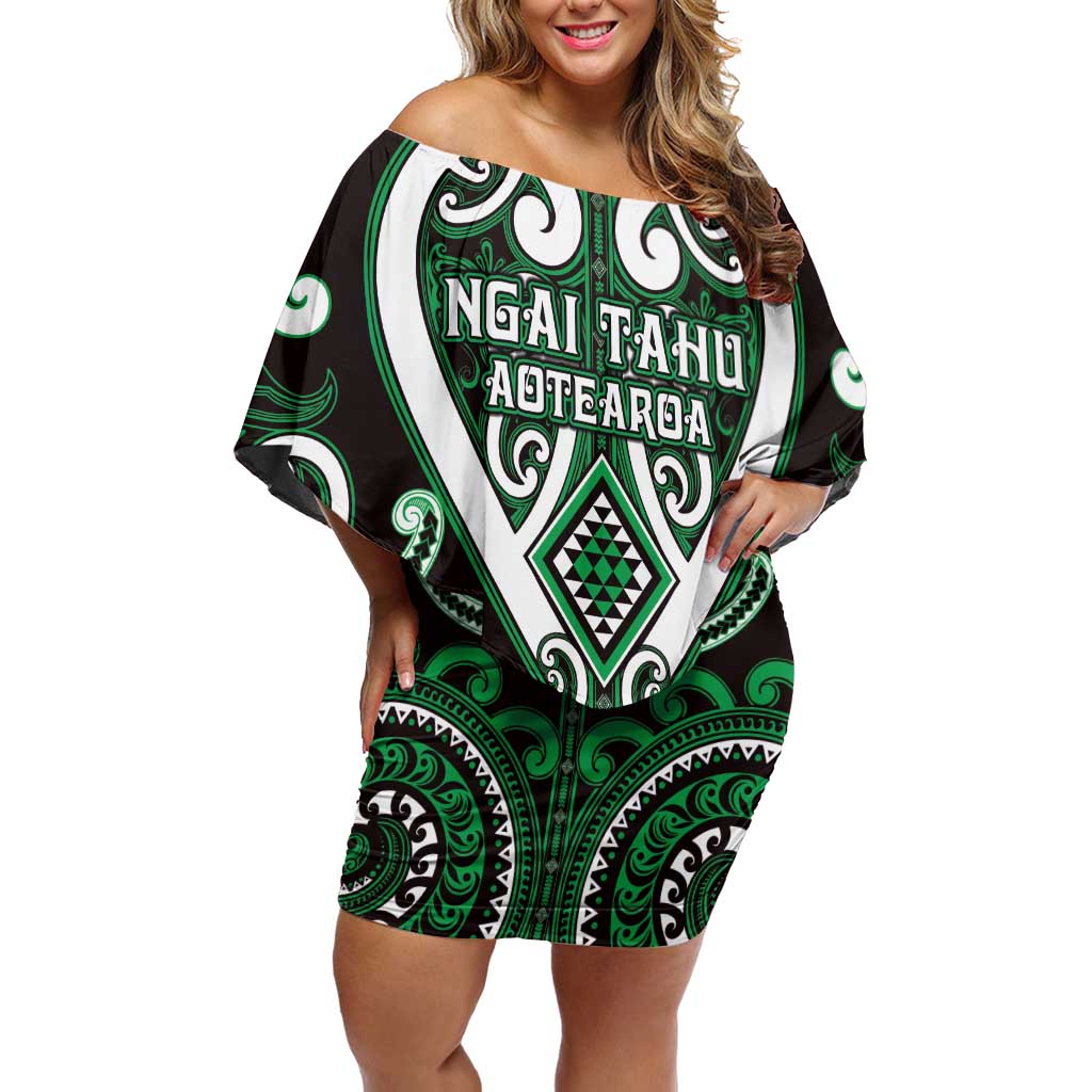Custom Aotearoa Ngai Tahu Off Shoulder Short Dress Maori Tribal Pattern LT05 Women Green - Polynesian Pride