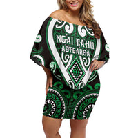 Custom Aotearoa Ngai Tahu Off Shoulder Short Dress Maori Tribal Pattern LT05 Women Green - Polynesian Pride
