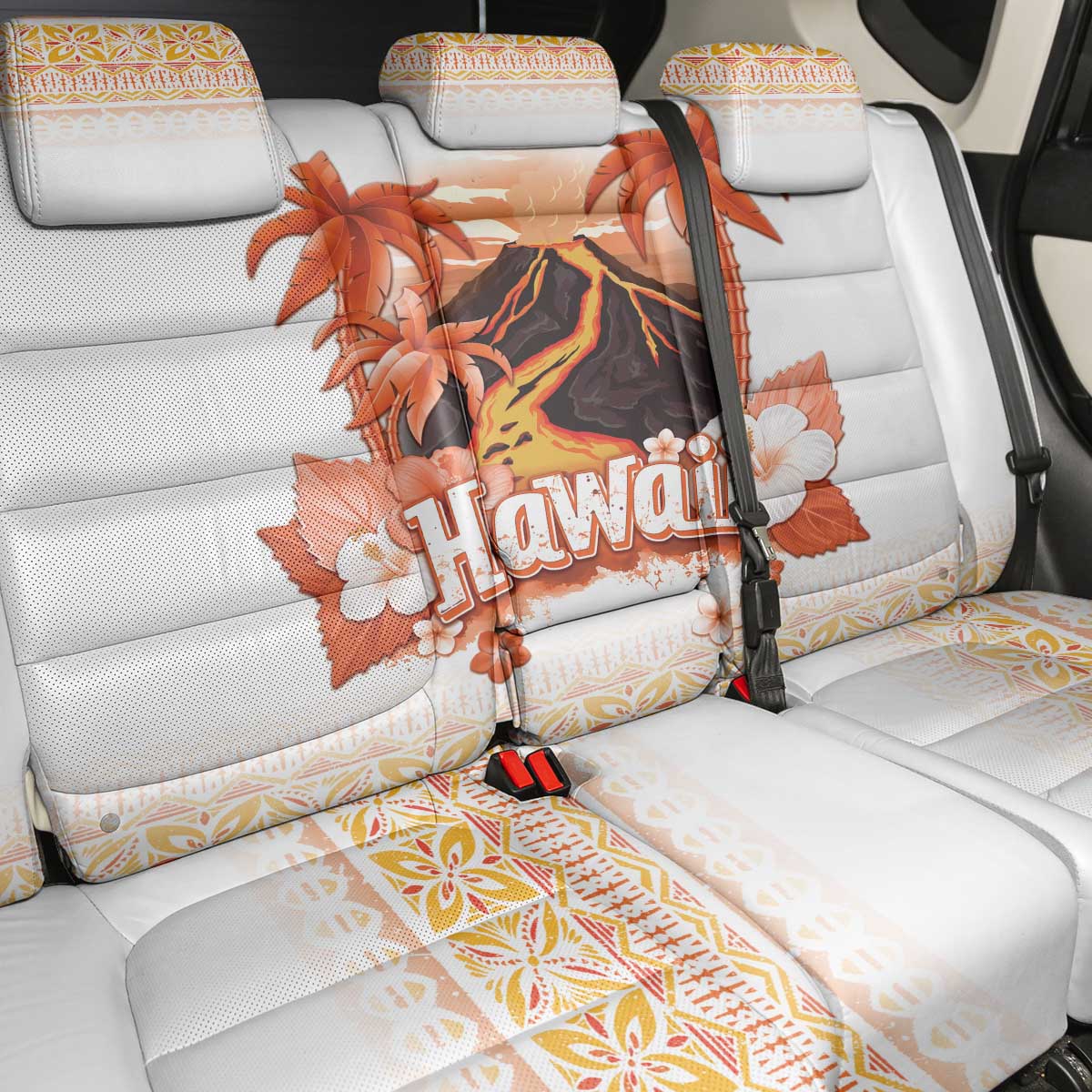 Hawaiian Volcano Lava Flow Back Car Seat Cover With Hawaiian Tapa Pattern LT05 - Polynesian Pride