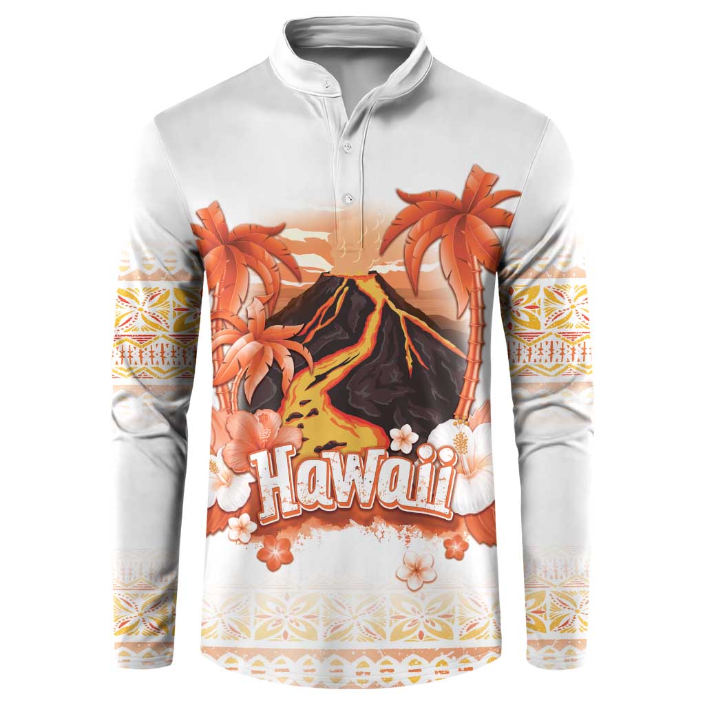 Hawaiian Volcano Lava Flow Button Sweatshirt With Hawaiian Tapa Pattern LT05 Orange - Polynesian Pride