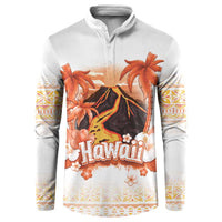 Hawaiian Volcano Lava Flow Button Sweatshirt With Hawaiian Tapa Pattern LT05 Orange - Polynesian Pride