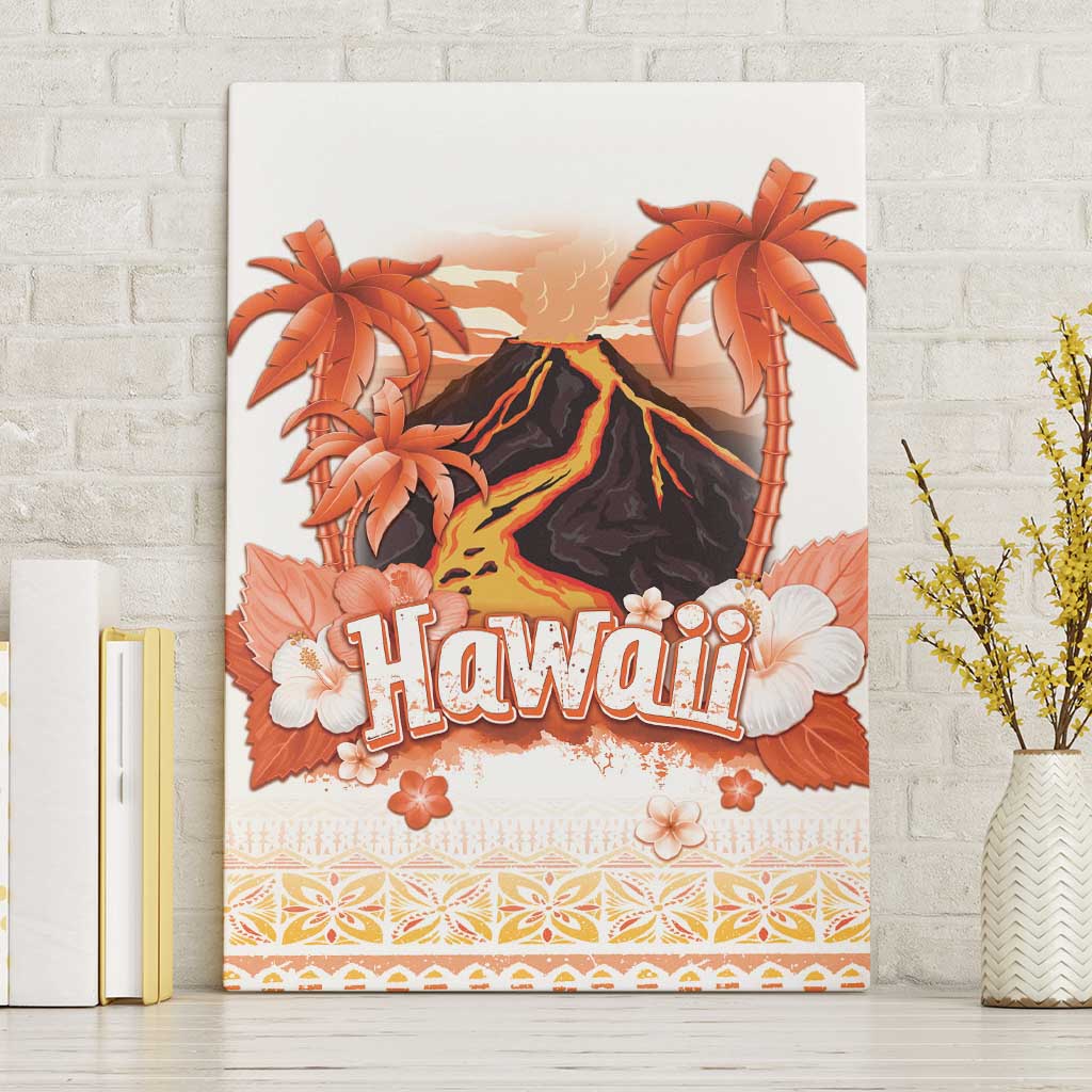 Hawaiian Volcano Lava Flow Canvas Wall Art With Hawaiian Tapa Pattern LT05 Without Frame Orange - Polynesian Pride