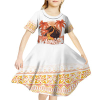 Hawaiian Volcano Lava Flow Kid Short Sleeve Dress With Hawaiian Tapa Pattern LT05 - Polynesian Pride