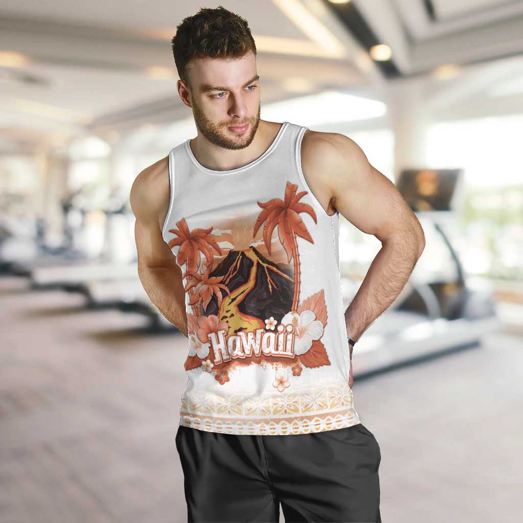 Hawaiian Volcano Lava Flow Men Tank Top With Hawaiian Tapa Pattern LT05 Orange - Polynesian Pride