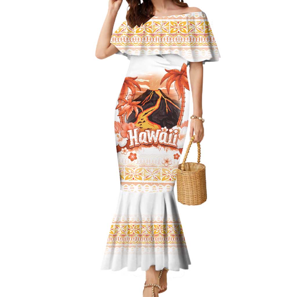 Hawaiian Volcano Lava Flow Mermaid Dress With Hawaiian Tapa Pattern LT05 Women Orange - Polynesian Pride