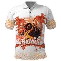 Hawaiian Volcano Lava Flow Polo Shirt With Hawaiian Tapa Pattern LT05 Orange - Polynesian Pride