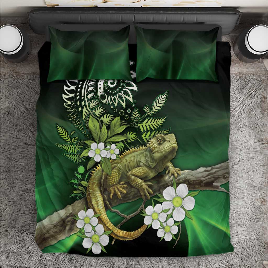 Aotearoa New Zealand Tuatara Bedding Set Maori Koru Art LT05 Green - Polynesian Pride