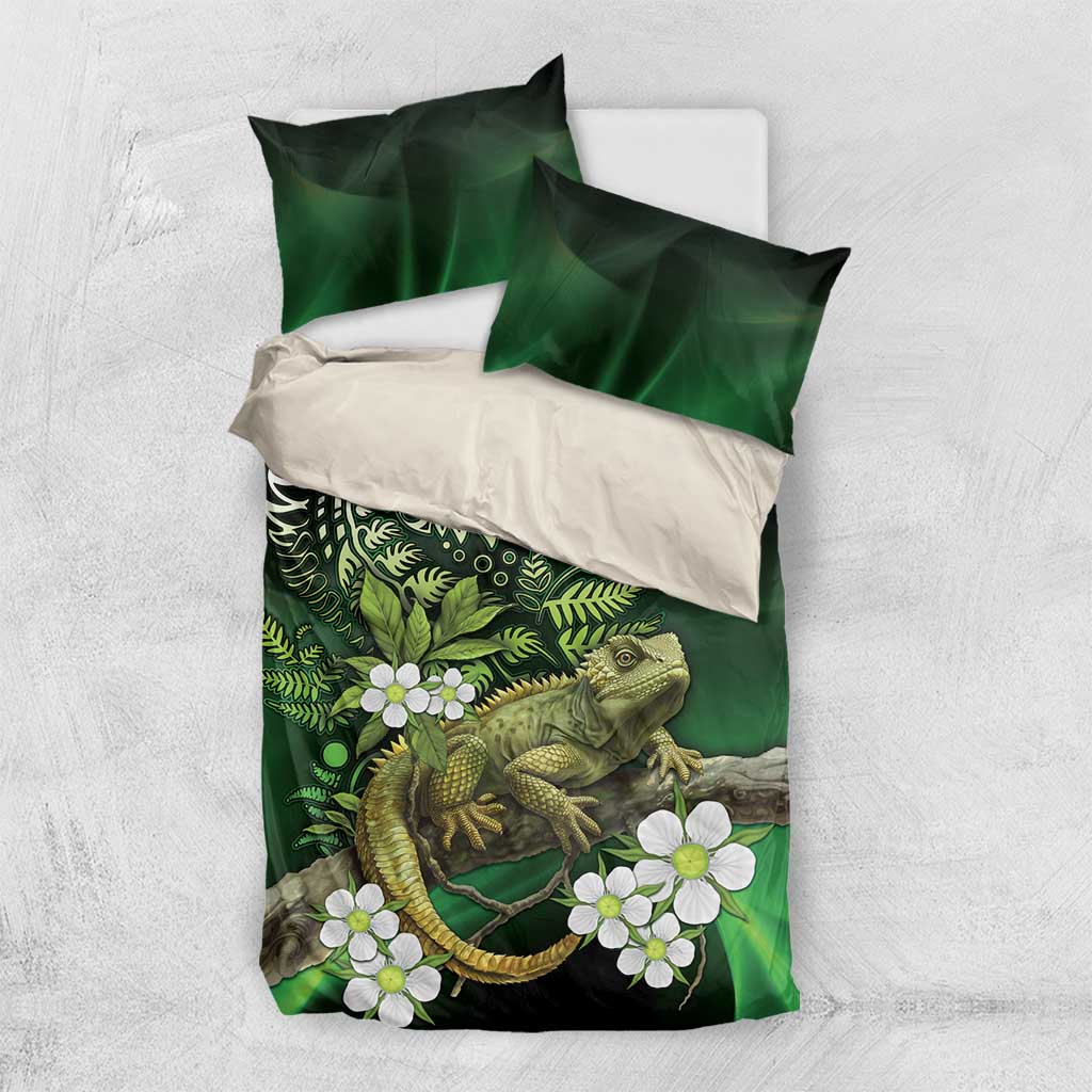 Aotearoa New Zealand Tuatara Bedding Set Maori Koru Art LT05 US Twin 172cm x 218cm Green - Polynesian Pride